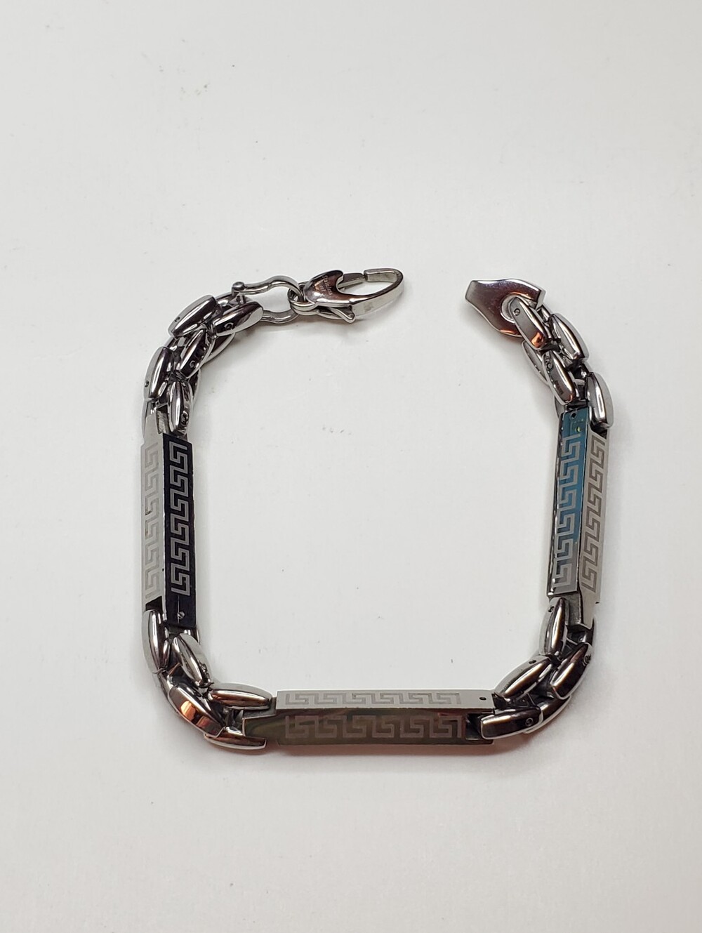 Vtg. Greek Key Stainless Steel Bracelet